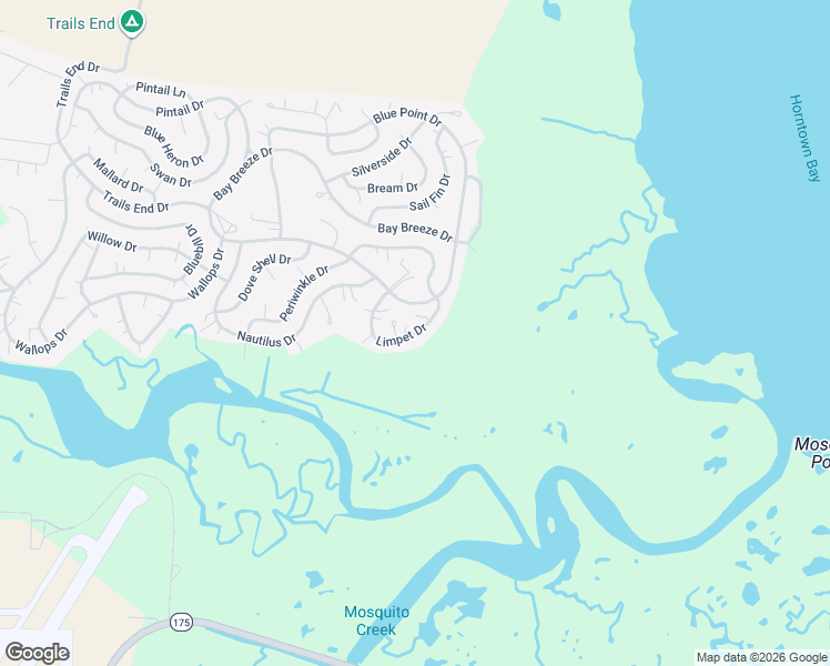 map of restaurants, bars, coffee shops, grocery stores, and more near Limpet Drive in Horntown