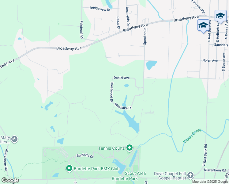 map of restaurants, bars, coffee shops, grocery stores, and more near 2418 Crestwood Drive in Evansville