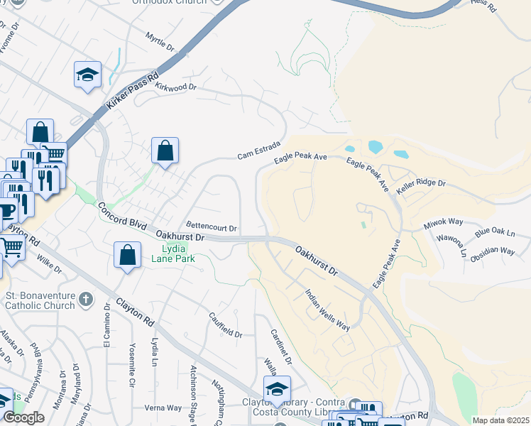map of restaurants, bars, coffee shops, grocery stores, and more near 11 Eagle Peak Place in Clayton