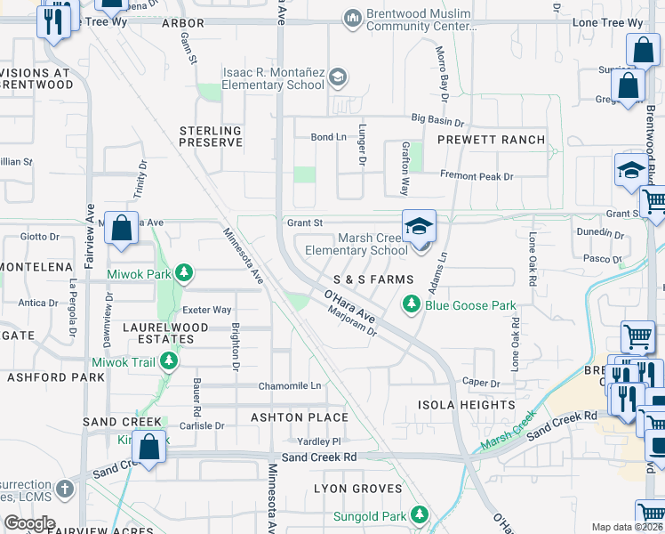 map of restaurants, bars, coffee shops, grocery stores, and more near 1173 Pimento Drive in Brentwood