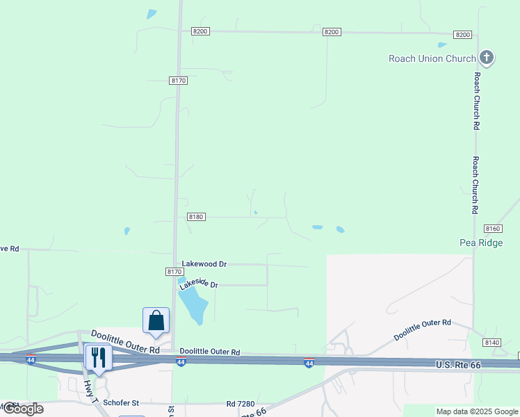map of restaurants, bars, coffee shops, grocery stores, and more near 16735 County Road 8180 in Newburg