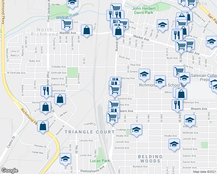 map of restaurants, bars, coffee shops, grocery stores, and more near 1309 Fillmore Street in San Pablo
