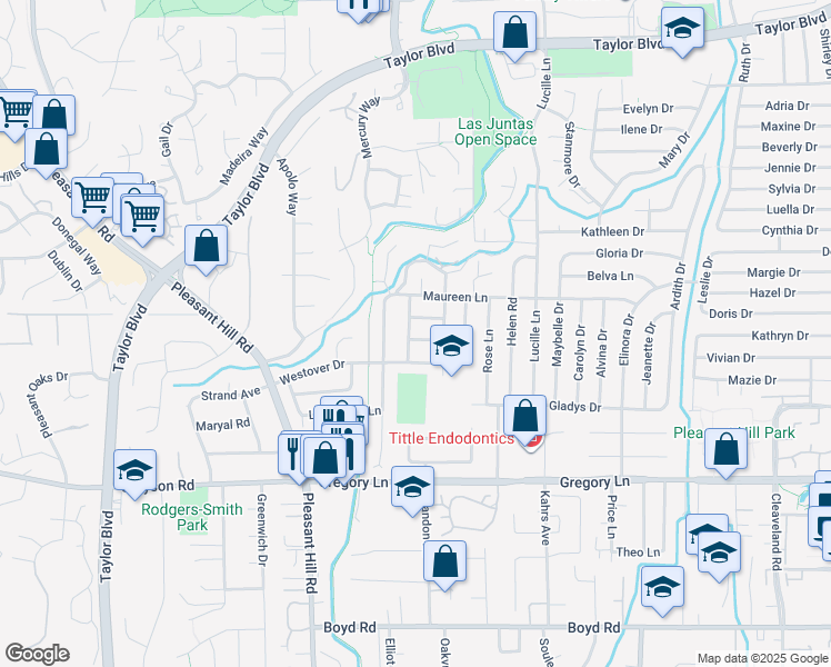 map of restaurants, bars, coffee shops, grocery stores, and more near 1918 Marguerite Avenue in Pleasant Hill