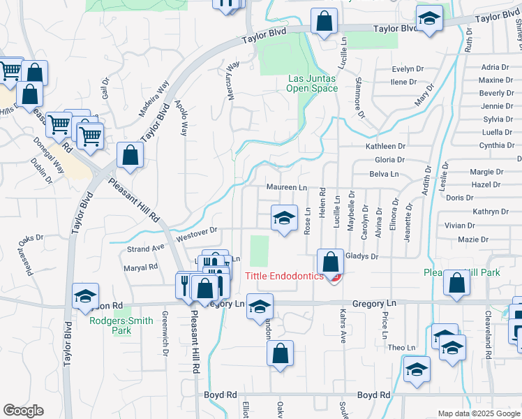 map of restaurants, bars, coffee shops, grocery stores, and more near 1918 Marguerite Avenue in Pleasant Hill