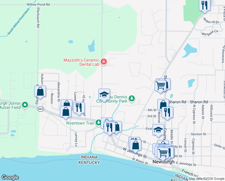 map of restaurants, bars, coffee shops, grocery stores, and more near 8911 Woodland Drive in Newburgh