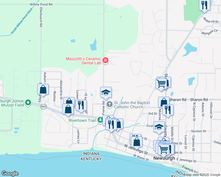 map of restaurants, bars, coffee shops, grocery stores, and more near 8911 Woodland Drive in Newburgh