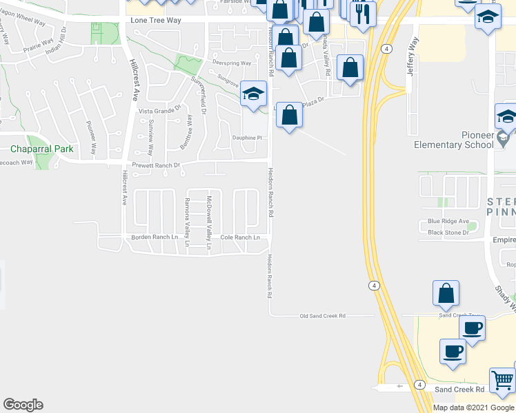 map of restaurants, bars, coffee shops, grocery stores, and more near 5361 Redwood Valley Lane in Antioch