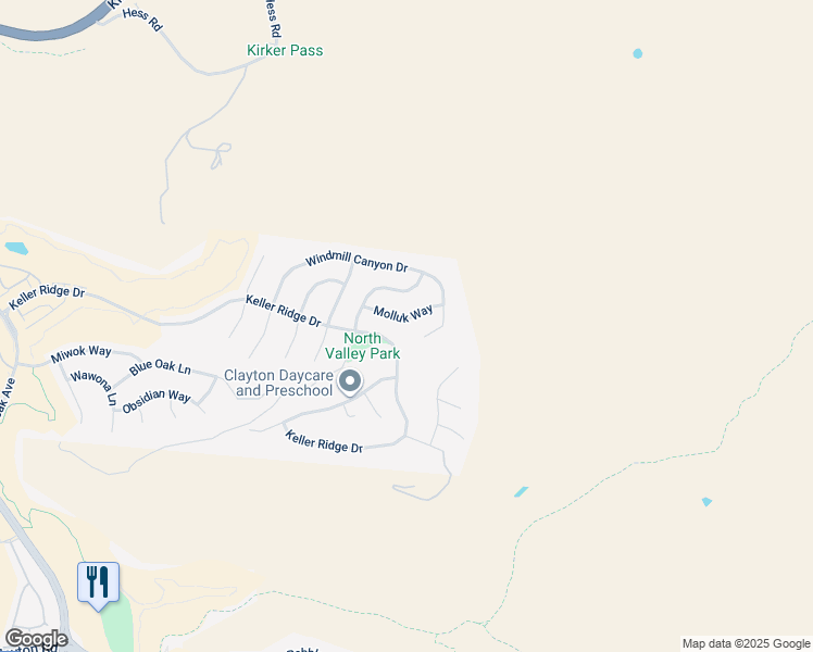 map of restaurants, bars, coffee shops, grocery stores, and more near 7016 Molluk Way in Clayton
