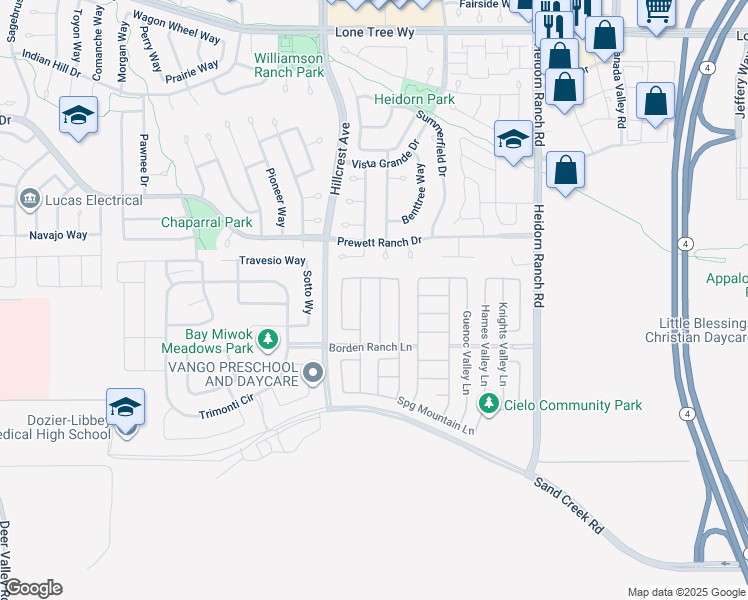map of restaurants, bars, coffee shops, grocery stores, and more near 5315 Alexander Valley Lane in Antioch