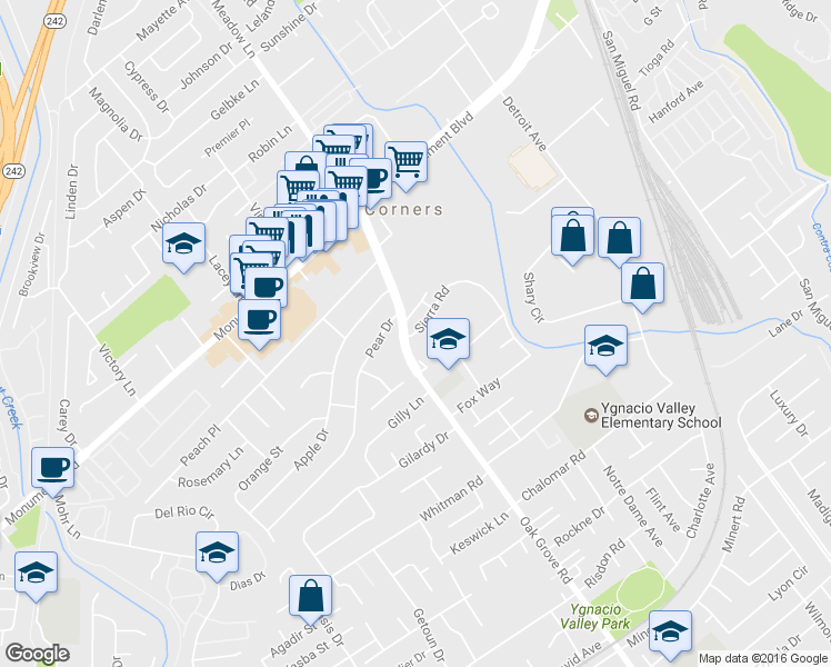 map of restaurants, bars, coffee shops, grocery stores, and more near 2006 Sierra Road in Concord