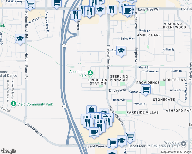 map of restaurants, bars, coffee shops, grocery stores, and more near 2397 Tamalpais Avenue in Brentwood