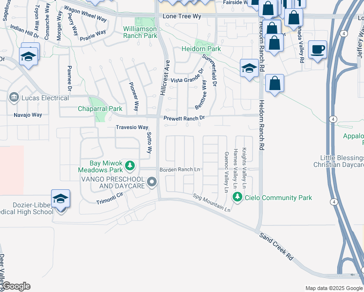 map of restaurants, bars, coffee shops, grocery stores, and more near 5315 Alexander Valley Lane in Antioch