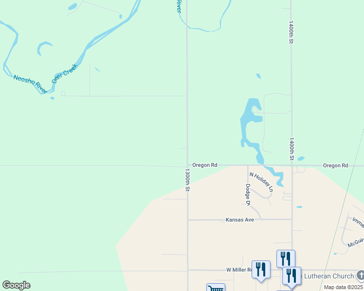 map of restaurants, bars, coffee shops, grocery stores, and more near 1510 1300th Street in Iola