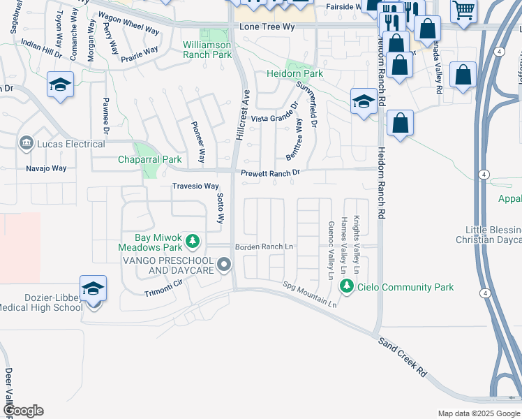map of restaurants, bars, coffee shops, grocery stores, and more near 5315 Alexander Valley Lane in Antioch