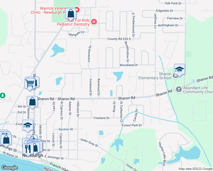 map of restaurants, bars, coffee shops, grocery stores, and more near 8922 Andrea Court in Newburgh