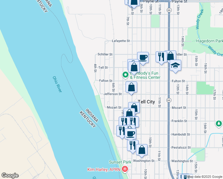 map of restaurants, bars, coffee shops, grocery stores, and more near 800-898 5th Street in Tell City