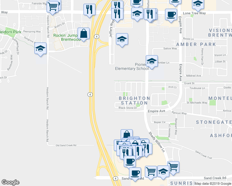 map of restaurants, bars, coffee shops, grocery stores, and more near 2452 Mojave Drive in Brentwood