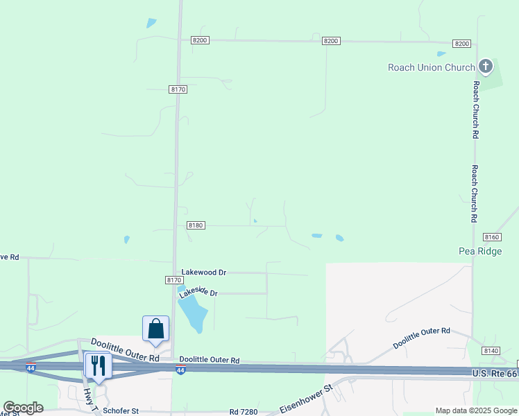 map of restaurants, bars, coffee shops, grocery stores, and more near 16735 County Road 8180 in Newburg