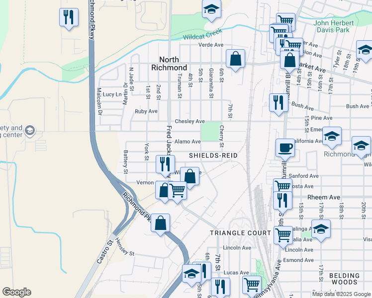 map of restaurants, bars, coffee shops, grocery stores, and more near 421 Duboce Avenue in Richmond