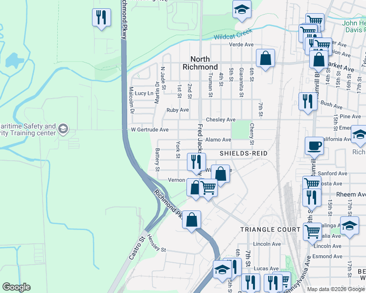 map of restaurants, bars, coffee shops, grocery stores, and more near 215 Duboce Avenue in Richmond