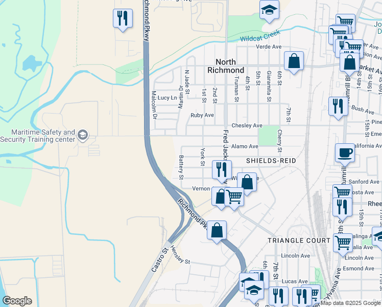 map of restaurants, bars, coffee shops, grocery stores, and more near 45 Duboce Avenue in Richmond