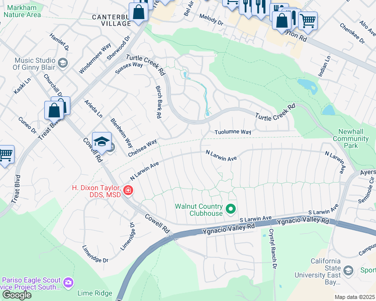 map of restaurants, bars, coffee shops, grocery stores, and more near 4395 North Marsh Elder Court in Concord