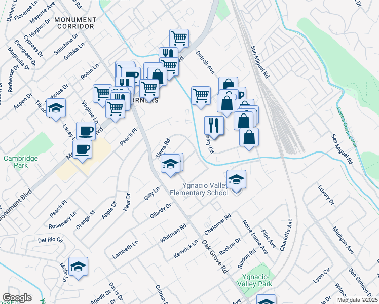 map of restaurants, bars, coffee shops, grocery stores, and more near 1083 Fox Meadow Way in Concord