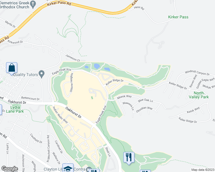 map of restaurants, bars, coffee shops, grocery stores, and more near 505 Condor Place in Clayton