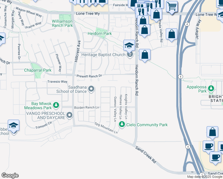 map of restaurants, bars, coffee shops, grocery stores, and more near 5305 McDowell Valley Lane in Antioch