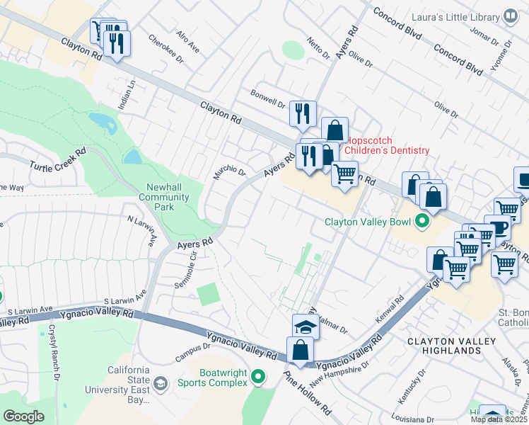 map of restaurants, bars, coffee shops, grocery stores, and more near 1381 Lichen Court in Concord