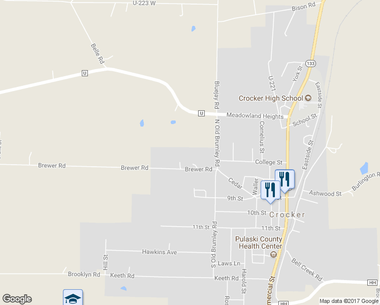 map of restaurants, bars, coffee shops, grocery stores, and more near 102 Brewer Road in Crocker