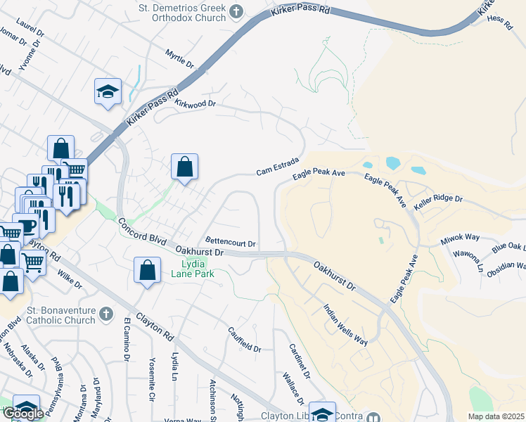 map of restaurants, bars, coffee shops, grocery stores, and more near 1849 Yolanda Circle in Clayton