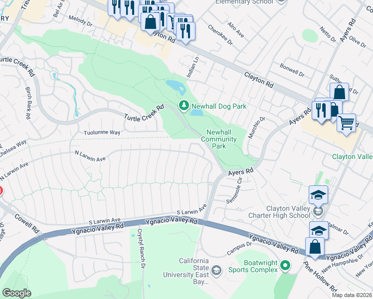 map of restaurants, bars, coffee shops, grocery stores, and more near 4641 Sugarland Circle in Concord