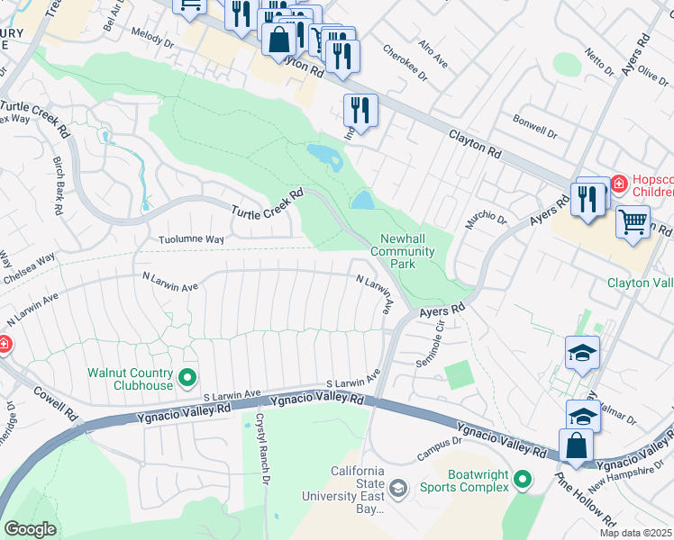 map of restaurants, bars, coffee shops, grocery stores, and more near 4399 North Spoonwood Court in Concord