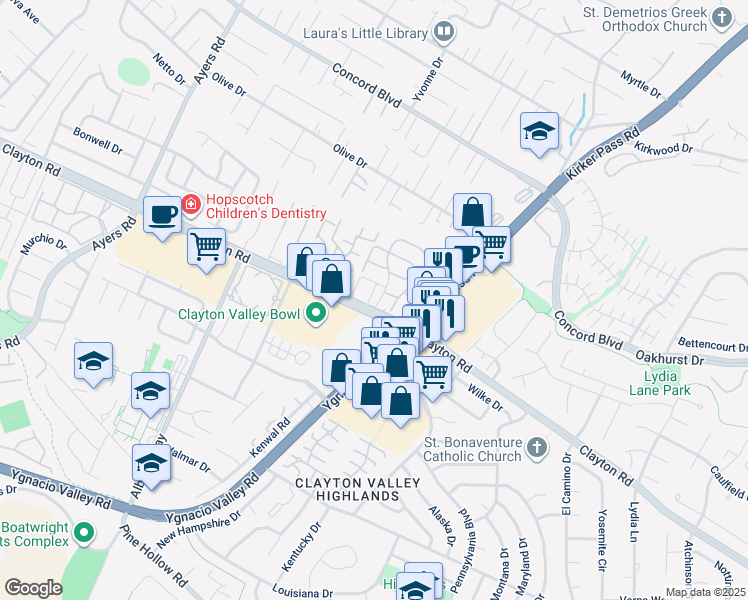 map of restaurants, bars, coffee shops, grocery stores, and more near 1510 Ballad Court in Concord
