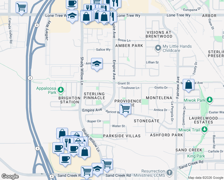 map of restaurants, bars, coffee shops, grocery stores, and more near 2344 Arch Court in Brentwood