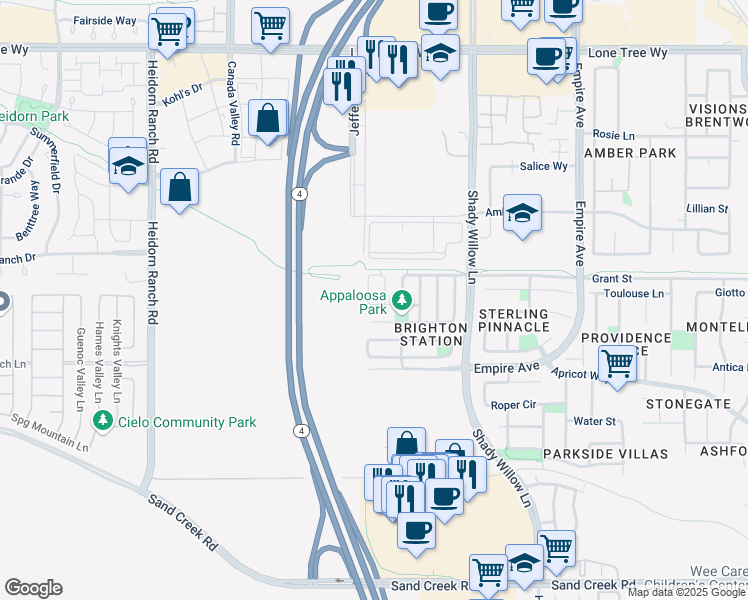 map of restaurants, bars, coffee shops, grocery stores, and more near 2457 Mojave Drive in Brentwood