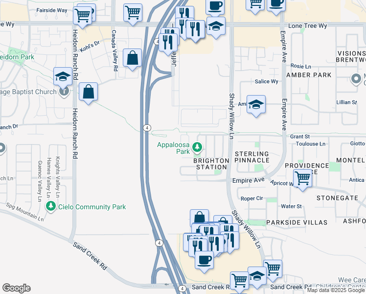 map of restaurants, bars, coffee shops, grocery stores, and more near 2457 Mojave Drive in Brentwood