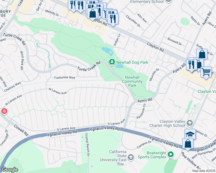 map of restaurants, bars, coffee shops, grocery stores, and more near 4641 Sugarland Circle in Concord