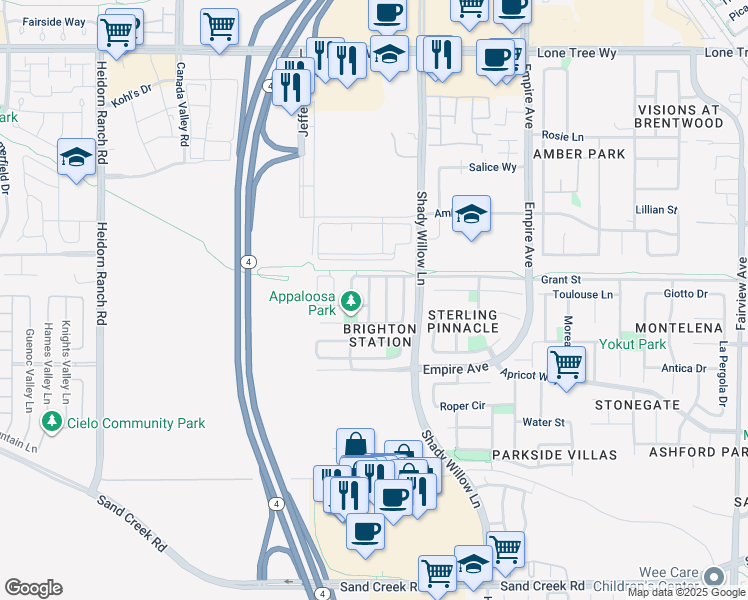 map of restaurants, bars, coffee shops, grocery stores, and more near 1886 El Dorado Avenue in Brentwood