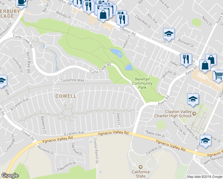 map of restaurants, bars, coffee shops, grocery stores, and more near 4398 North Canoe Birch Court in Concord