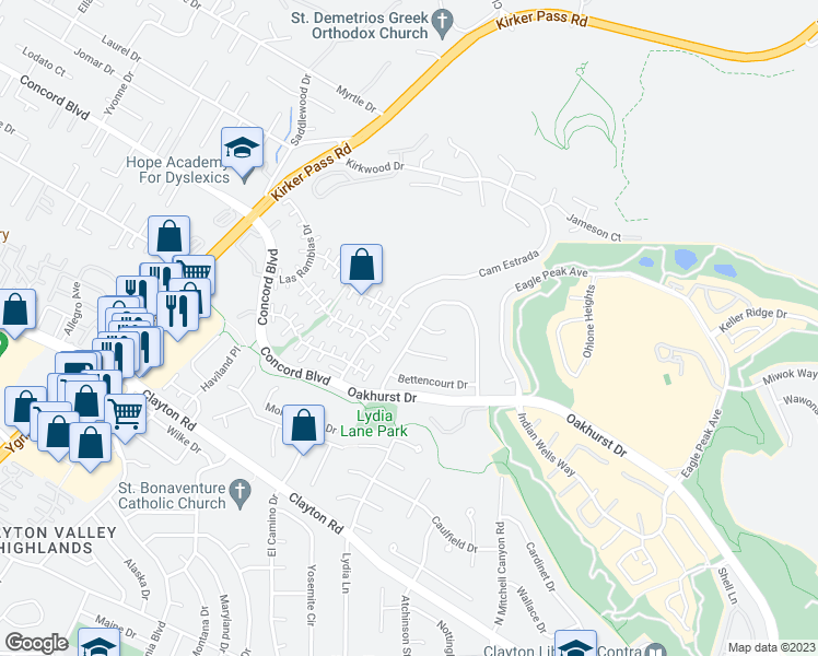 map of restaurants, bars, coffee shops, grocery stores, and more near 1819 Yolanda Circle in Clayton
