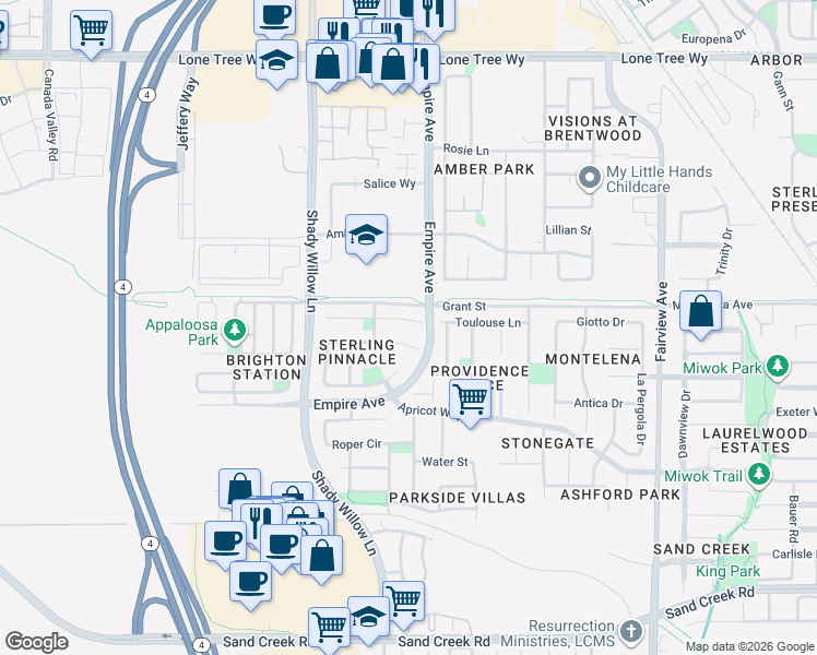 map of restaurants, bars, coffee shops, grocery stores, and more near 2344 Arch Court in Brentwood