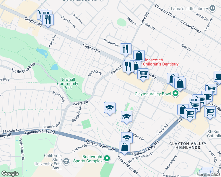 map of restaurants, bars, coffee shops, grocery stores, and more near 1381 Lichen Court in Concord