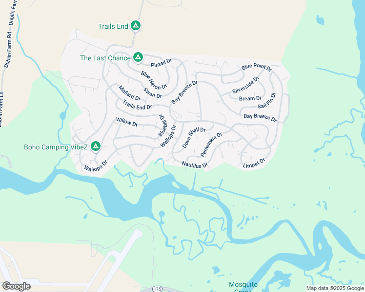 map of restaurants, bars, coffee shops, grocery stores, and more near Cove Shell Drive in Accomack