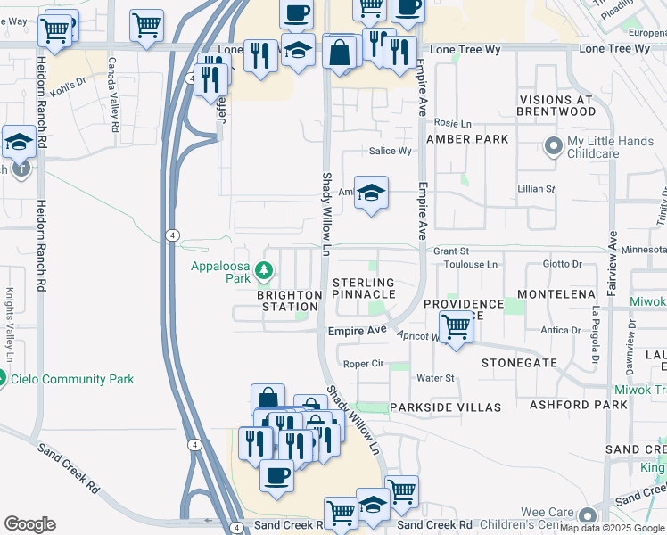 map of restaurants, bars, coffee shops, grocery stores, and more near 2400 Tremont Court in Brentwood
