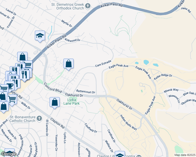 map of restaurants, bars, coffee shops, grocery stores, and more near 1849 Yolanda Circle in Clayton