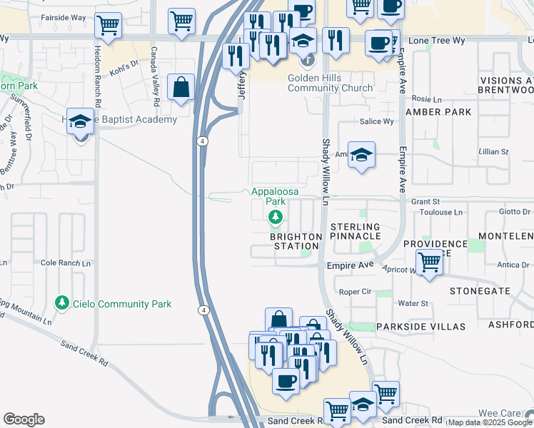 map of restaurants, bars, coffee shops, grocery stores, and more near 1922 Cedar Falls Avenue in Brentwood