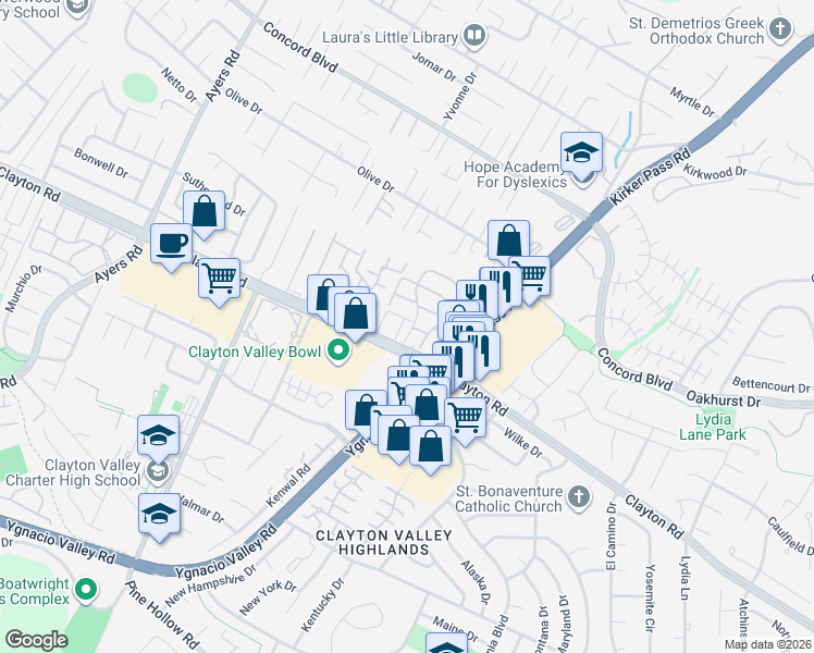 map of restaurants, bars, coffee shops, grocery stores, and more near 1510 Ballad Court in Concord