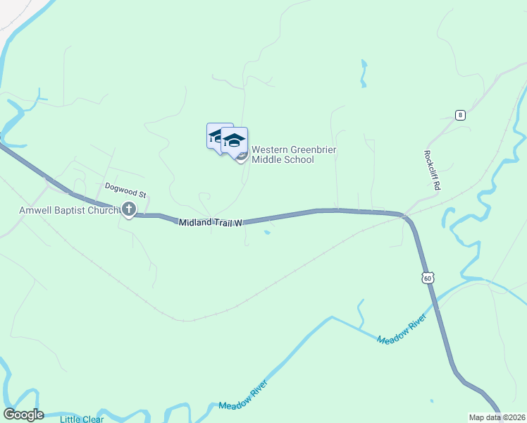 map of restaurants, bars, coffee shops, grocery stores, and more near 7348 Midland Trail West in Charmco